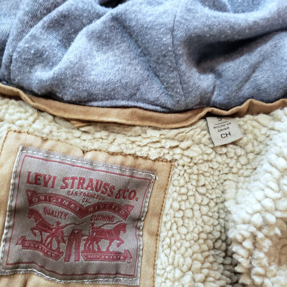 Levi's Hooded Canvas And Sherpa Military Jacket Bomber Jacket Insulated Coat - Picture 8 of 8